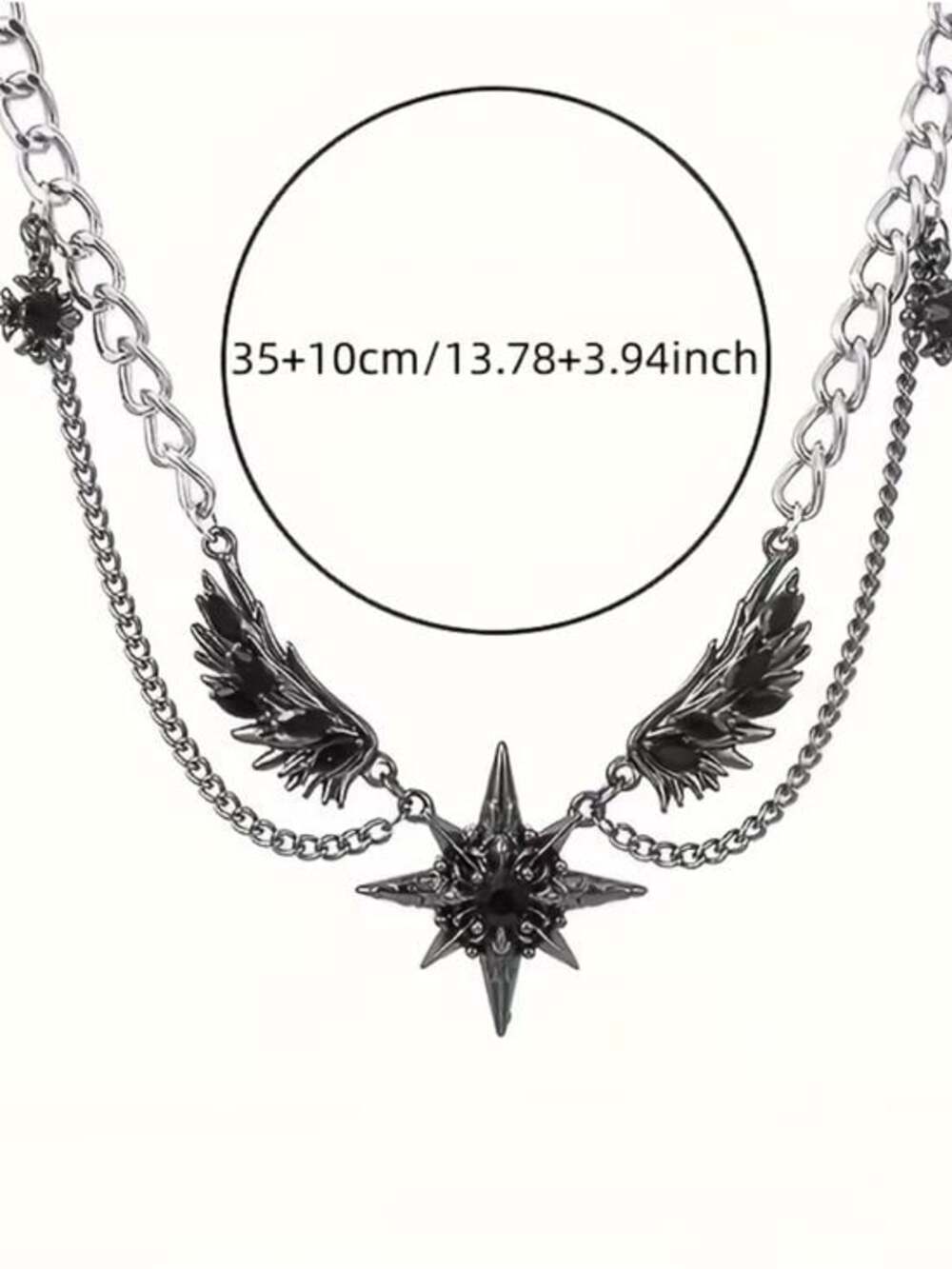 Antique Silver Star & Wing Layered Pendant Necklace - Picture 3 of 6